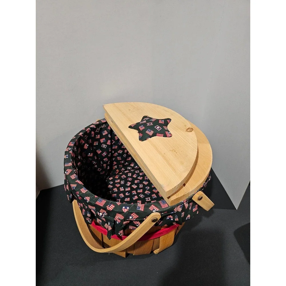 Vintage Americana Farmhouse Sewing Basket Picnic Basket